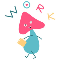 happy worker - mushroom runs to work with a suitcase in hand