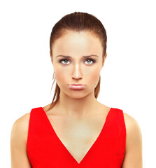 Portrait of displeased young girl . Portrait of worried woman