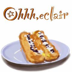 oh,coffee,sweet day,oh,sweets,eclair,cup with coffee drink,lettering,sugar stickers,coffee spoon,wooden stand for coffee cups and coffee spoons and sugar stickers