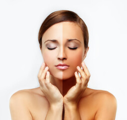 Fototapeta premium Beauty visual about suntan. Model's face - tanned and natural