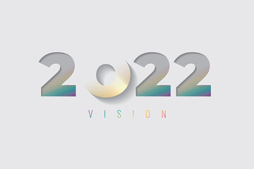 2022 Vision Cut and Fading Numerals Logo with Spectrum and Golden Halftone Effects and Lettering - Gold and Multicolor on Light Background - Mixed Graphic Design