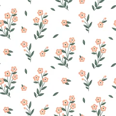 Papier Peint photo autocollant Petites fleurs Modèle sans couture avec de petites fleurs roses sur fond blanc. Motif floral avec un design simple et mignon. Illustration vectorielle.