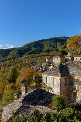 Traditional architecture  during  fall season in the picturesque village of Mikro  papigo in Epirus zagori greece