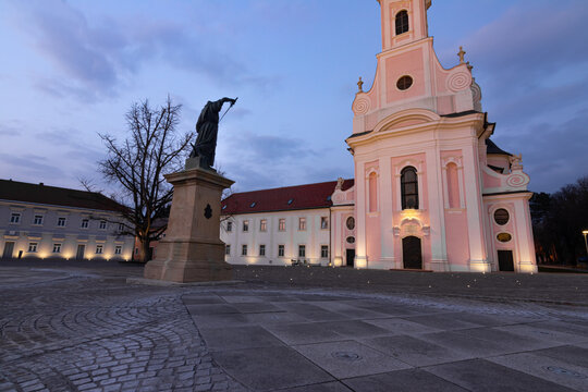 Square Saint Teresa of Avila and church in Pozega, Croatia
