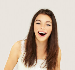 Portrait of pretty girl , smiling at camera