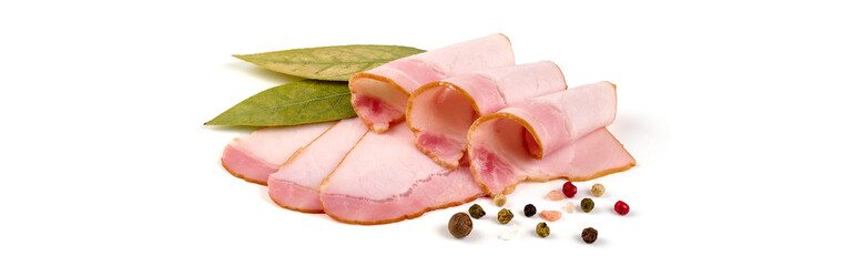 Slices of smoked loin, isolated on white background.