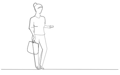 Businesswoman typing sms message on cell phone isolated on white background. Businesswoman leaning against the wall for marketing and poster. For app, travel agency and magazine. Vector illustration