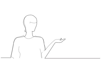 Woman presenter with hand isolated on white background. Woman presenter for product, ad, marketing, presentation materials and advertising. Creative modern concept, vector illustration