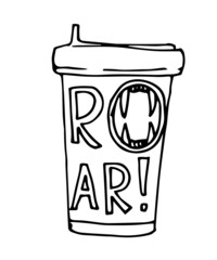 A coffee glass with a tiger motif. Vector illustration with the symbol of 2022. A hot drink for winter.