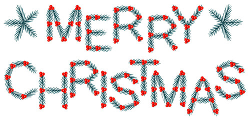 Merry Christmas Lettering, Watercolor Xmas