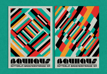 Modern Posters Layout in Bauhaus Style with Bold Lines Pattern Composition