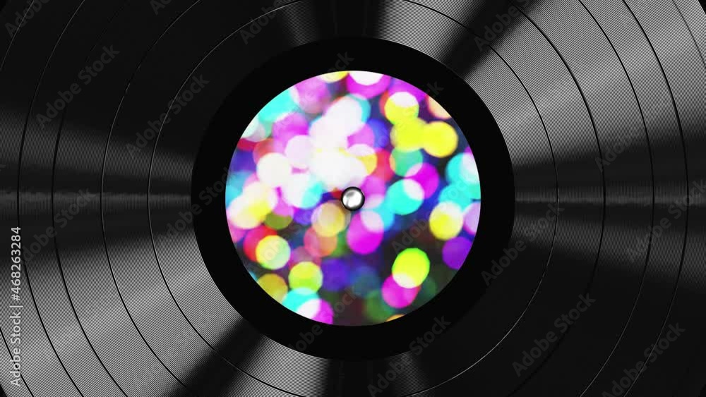 Aufkleber realistic seamless looping 3d animation of the vinyl record with moving and shining light particles 
