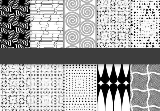 Seamless Pattern Collection with Simple Black and White Geometric Shapes