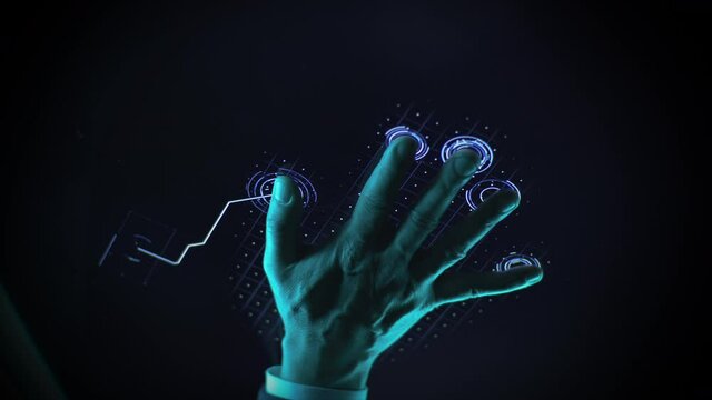 Crop male touching biometric scanner on wall