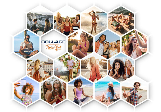 Photo Collage Hexagon Frame Effect Mockup