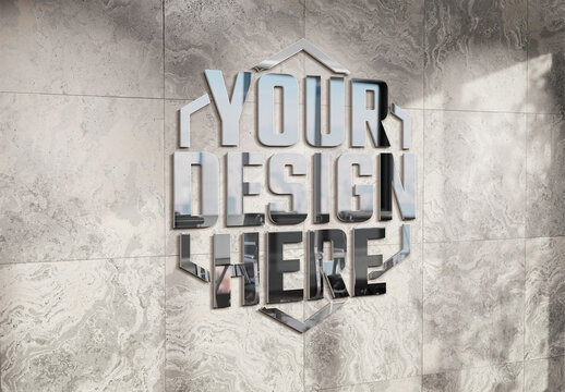 Logo Mockup with 3D Glossy Effect on Sunlit Wall