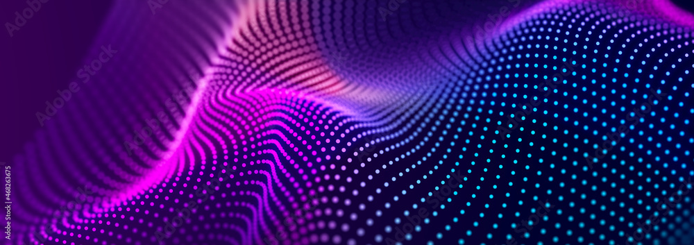 Poster musical wave. beautiful illustration with connected dots and lines. digital network background. 3d