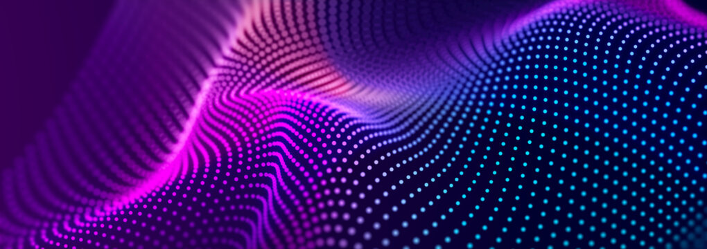 Musical Wave. Beautiful Illustration With Connected Dots And Lines. Digital Network Background. 3D