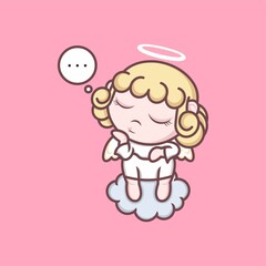 dreamy cute cartoon angel. vector illustration for mascot logo or sticker