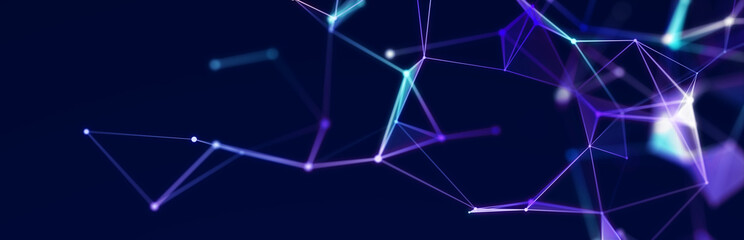 Abstract illustration with connected dots and lines. Digital network background. The concept of science, technology. 3D