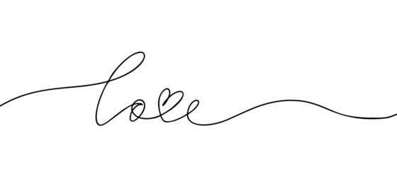 Love hand drawn continuous calligraphy. Modern ink lettering banner or greeting card template.