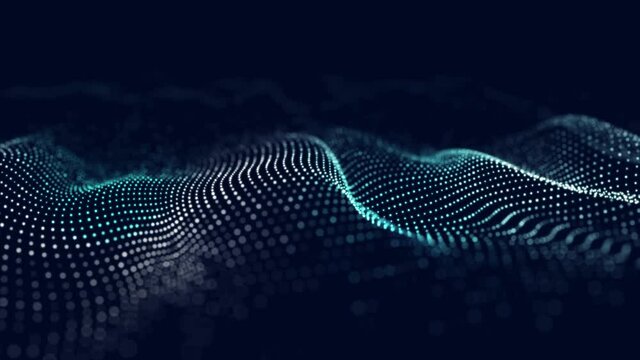 Dynamic wave of particles. Abstract futuristic background. Big data visualization. 3D rendering.