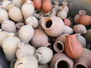 clay terracotta pots in an Oman market in Middle East