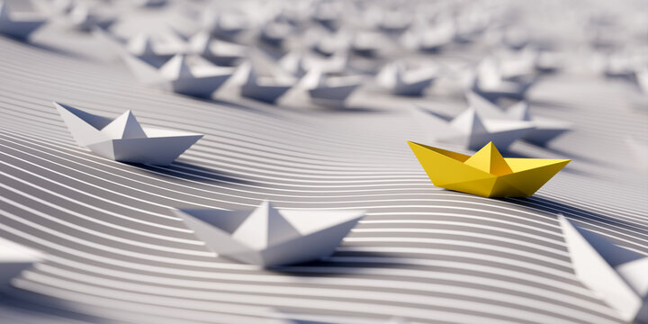 Conceptual paper ship; personal challenge and team competition concepts, 3d rendering