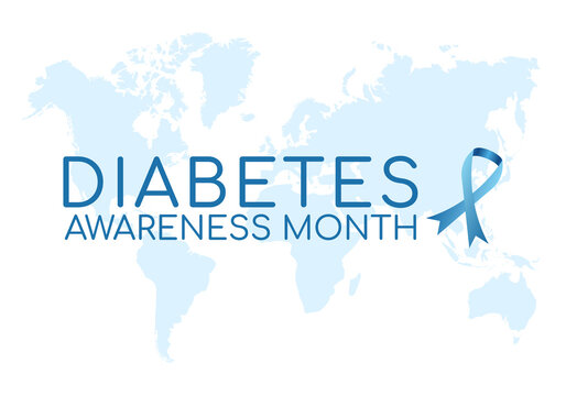 Diabetes Awareness Month banner. Blue awareness ribbon and text.