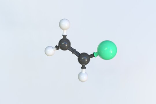 Vinyl fluoride molecule made with balls, isolated molecular model. 3D rendering