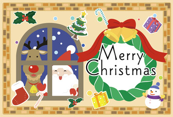 クリスマスカード・サンタとトナカイ