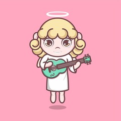 cute cartoon angel playing guitar. vector illustration for mascot logo or sticker