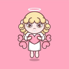 cute cartoon angel with loving love. vector illustration for mascot logo or sticker