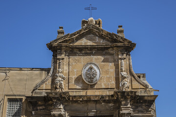 Baroque portal of Roman Catholic Basilica of Most Holy Trinity (Basilica della Santissima Trinita,...
