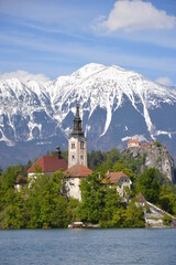 Fototapeta na wymiar Bled castle on the Bled lake - Alpine capital of Slovenia