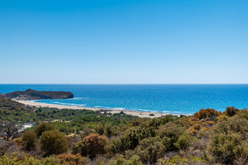 Patara beach in Patara, Turkey. A popular resort beach on the Mediterranean coast with sand dunes in Turkey. 