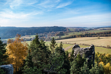 Fototapeta na wymiar beautiful rock sandstone formations in ardspach in northern bohemia