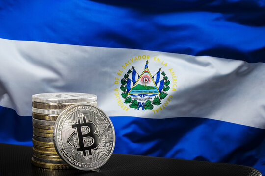 Bitcoins over El Salvador flag