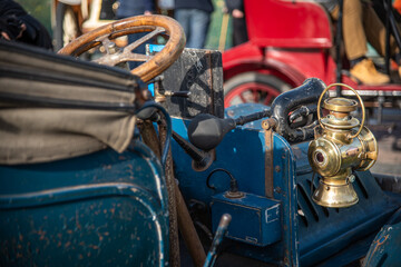 Vintage Cars interior from the 1900's parked up on a historic show of classic cars London to...