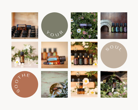Mologa, Victoria Australia - 30 August 2021 : Collage of Doterra essential oils images