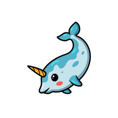 Cute little narwhal cartoon swimming