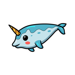 Cute little narwhal cartoon swimming