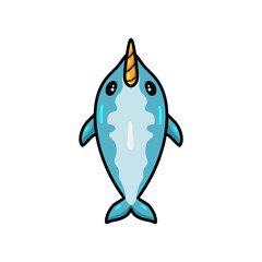 Cute little narwhal cartoon swimming