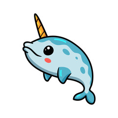 Cute little narwhal cartoon swimming © frescostudio
