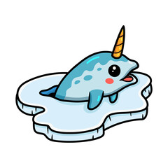 Cute little narwhal cartoon on ice floe