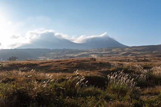 view of mount Aso in Kumamoto, Japan