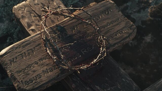 Crown of thorns and cross with signboard