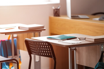 Interior of classroom prepared for lesson