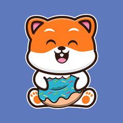 Naklejka premium vector illustration of cute hamster eat donuts, suitable for greeting cards, birthday gifts, stickers, clothes