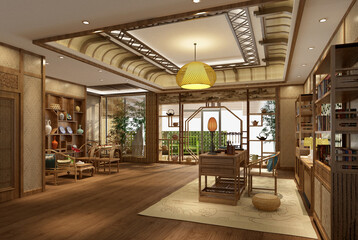 3d render of study room  home office